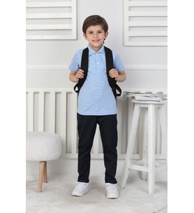Erkek Çocuk %100 Pamuk Okul Tarz T-Shirt 5-13 Yaş 12273 MODANINO (Açık Mavi)