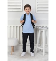 Erkek Çocuk %100 Pamuk Okul Tarz T-Shirt 5-13 Yaş 12273 MODANINO (Açık Mavi)