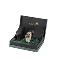 Polo Air Mercek Takvimli Erkek Kol Saati Esnek Kemer Mıknatıslı Cüzdan Siyah Gold Gümüş Renk PL-7058E8 (Siyah-Gümüş-Altın)