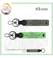 Motorcu Dostlara, İsim Plaka ve 0 - Kan Grubu Yazılı Güvenli Sürüş x2 Anahtarlık, Kül Gri-F Yeşil-Gr (Çok Renkli)