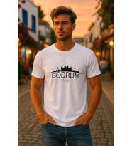 Erkek Bisiklet Yaka %100 Pamuk Bodrum Baskılı Kısa Kollu T-shirt
