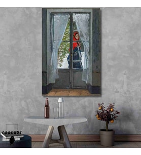 Tekli Dikey Kanvas Tablo Ünlü Eserler Claude Monet Kırmızı Pelerin