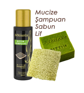 Bitkiselce Mucize Bıttım Şampuanı & Doğal Kabak Lifli Bıttım Sabunu Peeling Etkili 125 gr. 1 kalıp sabun