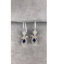 Safir Taşlı Parmak İzi Lale Gümüş Kadın Küpe