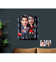 BK Gift Kişiye Özel Sevgililer Karikatürlü 3D Led Işıklı Ahşap Tablo-1