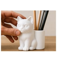 Alvera Kedi Figürlü Kalemlik – 3D Baskı Masaüstü Organizer - Beyaz