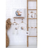 Pia Baby Premium %100 Pamuk İsme Özel Erkek Bebek Hediye Seti Zıbın Yastık Kılıfı 5032-06 (Ekru)