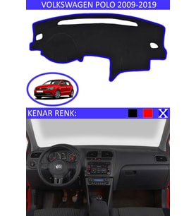 Volkswagen Polo 2009-2019 Için Uygun Torpido Koruma Halısı Siyah Kenar Renk Mavi