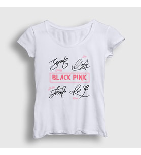 Presmono Kadın Beyaz Tanda Tangan Blackpink T-Shirt 294119tt (Beyaz)