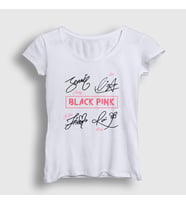 Presmono Kadın Beyaz Tanda Tangan Blackpink T-Shirt 294119tt (Beyaz)