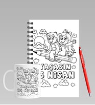 23 Nisan Tasarımlı Kişiye Özel Ahşap Defter Kalem & Kupa Hediye Seti