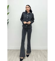 Simli Krep Kumaş İspanyol Paça Pantolon - SİYAH