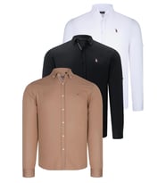 ÜÇLÜ SET G674 DEWBERRY ERKEK GÖMLEK-SİYAH-BEYAZ-CAMEL (Karışık)