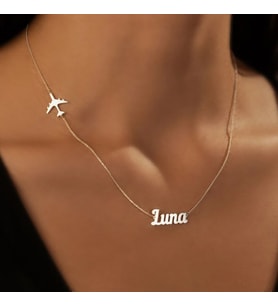 Kişiye Özel Yan Minimal Uçak İsim Kolye 925K Gümüş
