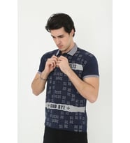 Erkek Polo Yaka tişört Slim Fit Baskılı Kısa kol T-Shirt - Lacivert