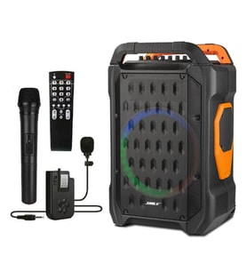 Shile SL-10 120 Watt Taşınabilir Seyyar Amfi Hoparlör Kablosuz 1 EL + 1 Yaka Mikrofonlu Kumandalı USB+SD+BT