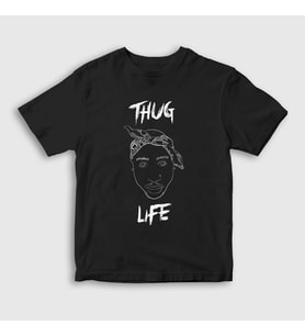 Presmono Unisex Çocuk Siyah Thug Life Tupac Shakur T-Shirt 46485tt