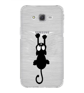 Samsung Galaxy J7  Kamera Korumalı Kapak Çizgi Kedi Tasarımlı  Şeffaf  Kılıf