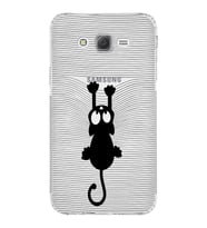 Samsung Galaxy J7  Kamera Korumalı Kapak Çizgi Kedi Tasarımlı  Şeffaf  Kılıf
