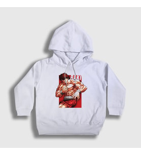 Presmono Unisex Çocuk Beyaz Strong V2 Anime Hanma Baki Kapüşonlu Sweatshirt 319242tt