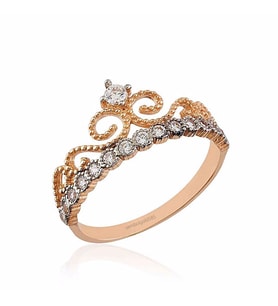 Rose Altın Taç Yüzük 14K 2,10 Gr (Çok Renkli)