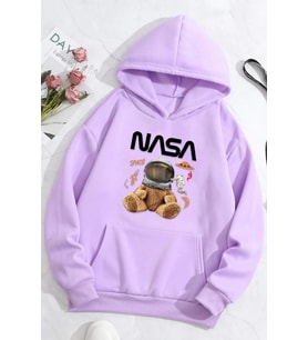 Unisex Nasa Bear Baskılı Sweatshirt (Lila)