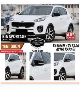 Kia Sportage 2016-2021 Sinyalli Uyumlu Batman Yarasa Ayna Kapağı Piano Black ABS Plastik Sağ Sol Tak