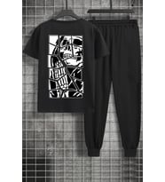 Unisex Skullcracked Baskılı 2'li Eşofman Takımı (Siyah)