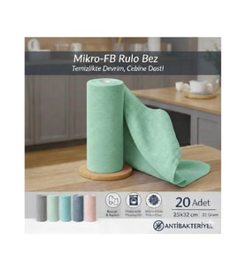 FB Cup (20'li Rulo) Mikro-Fb Çok Amaçlı %100 Mikrofiber Temizlik Bezi 25X32 Kopart Kullan Su Yeşili (Gri)