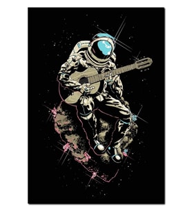 Ahşap Tablo Göktaşı Üstünde Gitar Çalaın Astronot Görseli (35x50 Cm Boyut)
