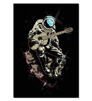 Ahşap Tablo Göktaşı Üstünde Gitar Çalaın Astronot Görseli (35x50 Cm Boyut)
