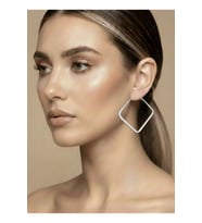 Kare Model Halka Silver Renk Çelik Küpe 5,5cm (Gold)