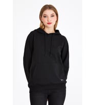 Kadın Siyah Basic Kapüşonlu Regular Fit Rahat Sweatshirt