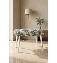 Fransız Country Desenli Puf Bench 60x35 cm Konik Ahşap Ayaklı