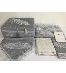 Lamazihome 7 Parça Gri Sandıklı Seccade Seti Seccade Takımı Gelin Damat Seti