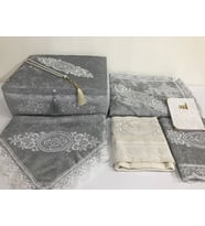 Lamazihome 7 Parça Gri Sandıklı Seccade Seti Seccade Takımı Gelin Damat Seti