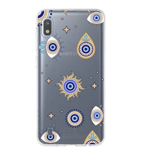 PrintiFy Samsung Galaxy A10 ile Uyumlu 1mm Slim Fit Nazar Boncuğu 5 Baskılı Şeffaf  Kılıf