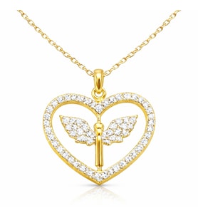 Gümüş Gold Mikail Meleği Figürlü Kalp Kadın Kolye