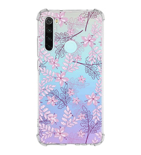 Xiaomi Redmi Note 8 Köşe Korumalı Antişok Kapak Floral Pudra Tasarımlı Şeffaf Silikon Kılıf