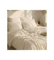 Çift Kişilik Nevresim Takımı 200x220 160x200+30 Lastikli Çarşaf 4 Yastık Kılıfı Krem