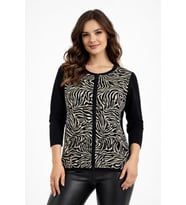 Kadın Zebra Desen Triko Kazak BGL-ST05286 (Krem)
