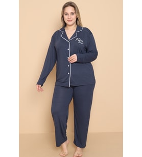 Mirano 4400 POLYVİSCON Kumaş Kısa Kollu Düğmeli Büyük Beden Kadın Pijama Takımı