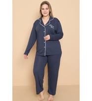 Mirano 4400 POLYVİSCON Kumaş Kısa Kollu Düğmeli Büyük Beden Kadın Pijama Takımı