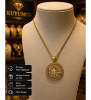 22 Ayar Altın Kaplama Osmanlı Tuğra Desenli Taşlı Hediye Kolye