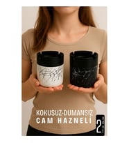 Cam Küllük - Mermer Desenli 2 li Küllük Seti  Kafe Küllüğü Restoran Küllüğü Masaüstü Küllük