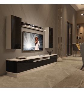 Decoraktiv Trendstyle 5220DS Slm Tv Ünitesi Tv Sehpası - Beyaz Siyah (Siyah - Beyaz)
