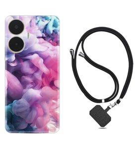 Realme C55 Kılıf Resimli Boyun Askılı İpli Desenli Silikon Pink Cloud 1305