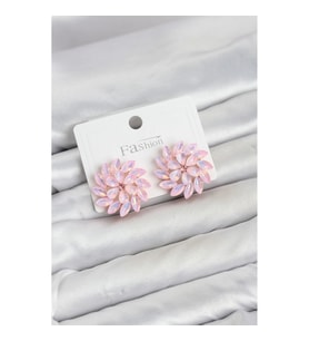 Mey İthalat® Pembe Renk Kristal Taşlı Çiçek Model Kadın Küpe