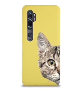 Xiaomi Mi Note 10 Pro Uyumlu Lansman Kılıf Catface Tasarımlı İçi Kadife Kapak-Sarı (Şeffaf)