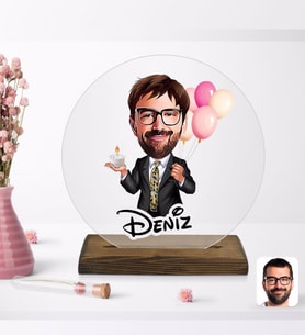 BK Gift Kişiye Özel Erkek Doğum Günü Karikatürlü Yuvarlak Ahşap Standlı Biblo-3